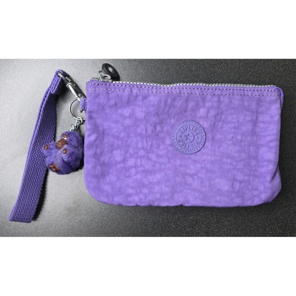 Kipling Women Make Up Cosmetic Bag Pouch Purple Monkey Keychain Wristlet Zip
